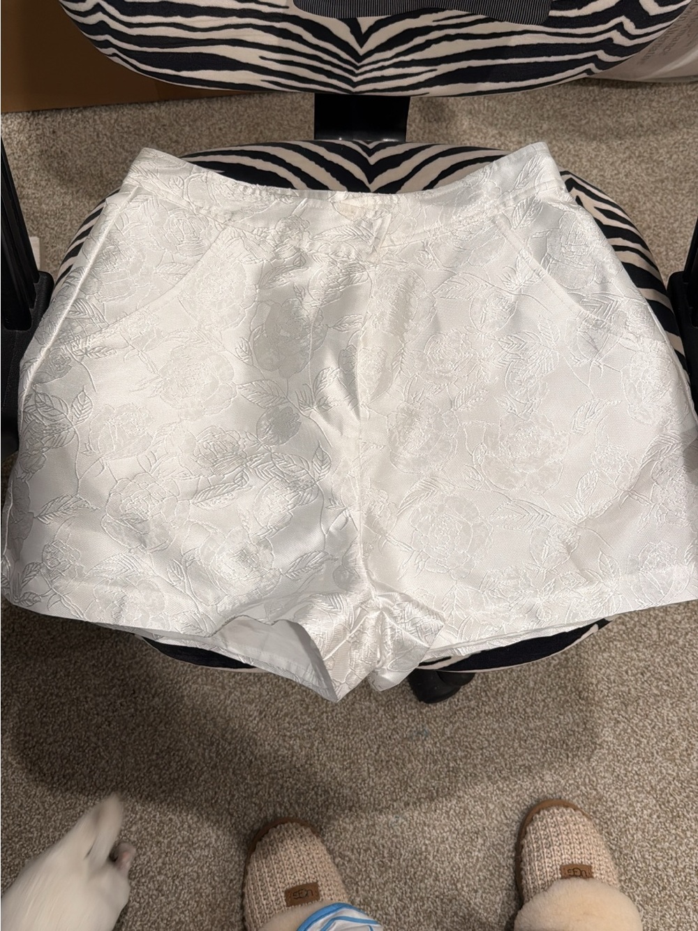 Amanda Uprichard White Floral Jacquard High-Waist Shorts